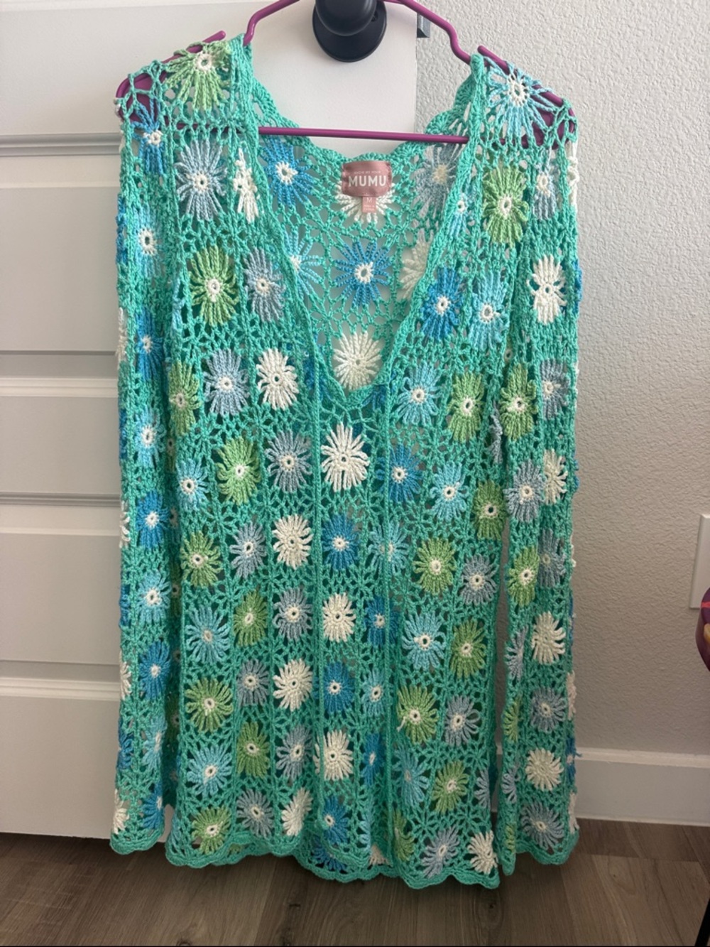 Show Me Your MuMu Crochet Floral Swim Coverup in Teal, Green, White, Blue